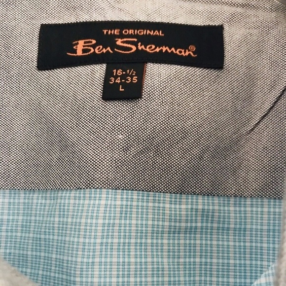 Ben Sherman | Button Front Dress Shirt Mens 16.5 Blue Striped Button Cuff - Picture 10 of 10